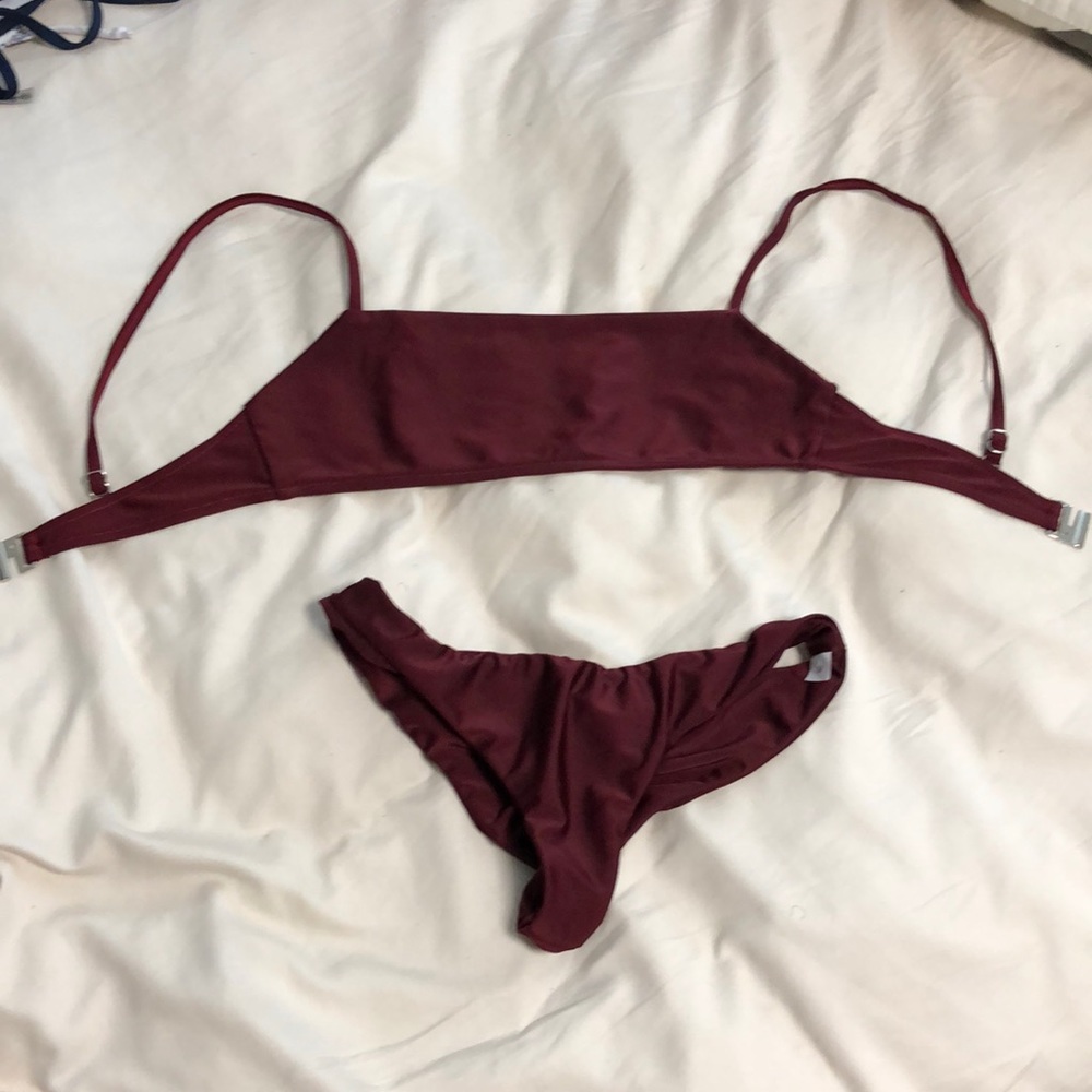 maroon swimsuit